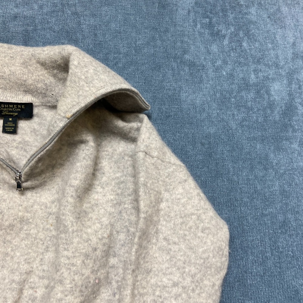 Charter Club Cashmere Sweater Womens Medium Gray Long Sleeve Winter Quarter Zip - Picture 4 of 13
